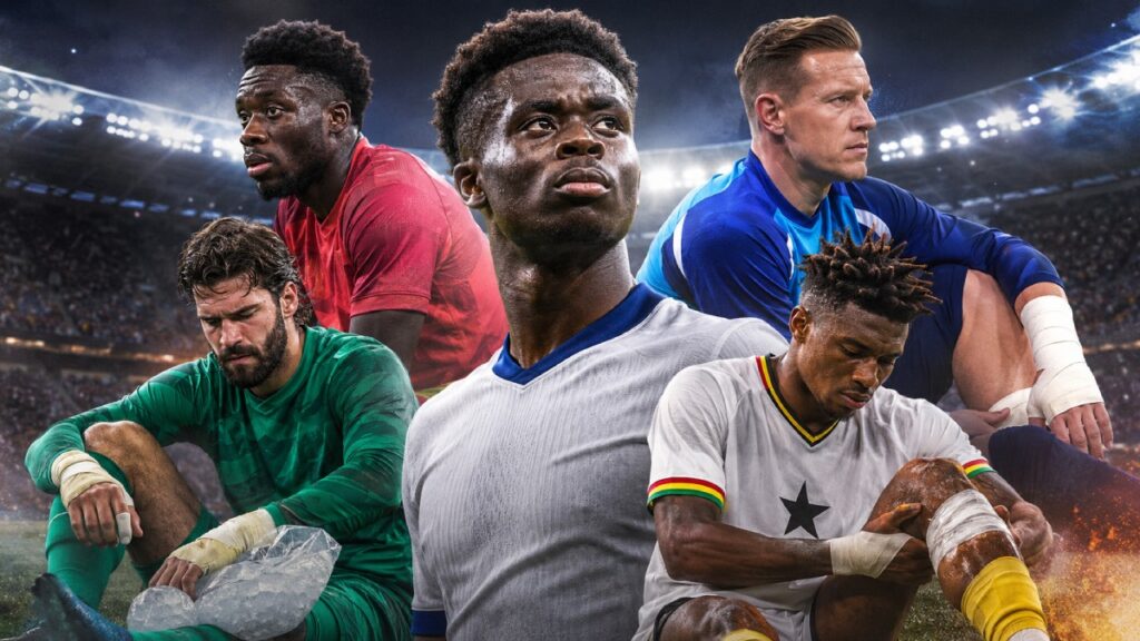 figuras del fútbol mundial con gestos de preocupación por lesiones antes del Mundial 2026