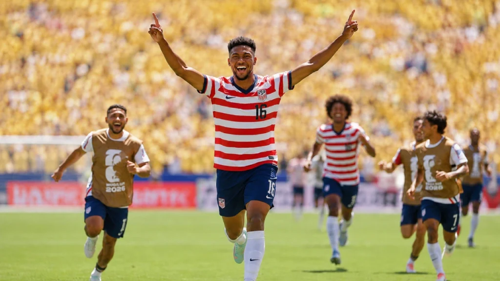 Jugadores de Estados Unidos celebran la clasificación tras vencer a Australia en el Mundial 2026