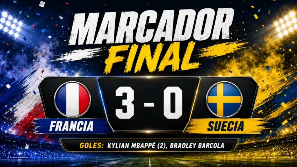 Francia venció 3-0 a Suecia en la ronda de 32 del Mundial 2026. Mbappé marcó dos goles y Barcola completó la goleada.